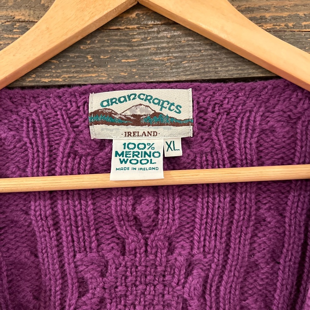 Aran Crafts Sweater Womens Plum Merino Wool Cardigan Size XL - Picture 2 of 9